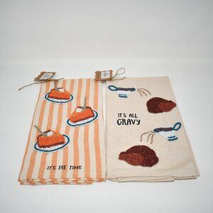 Mud Pie Beaded Thanksgiving Towel Set #94130969 NWT Details: Set of 2 Cotton han